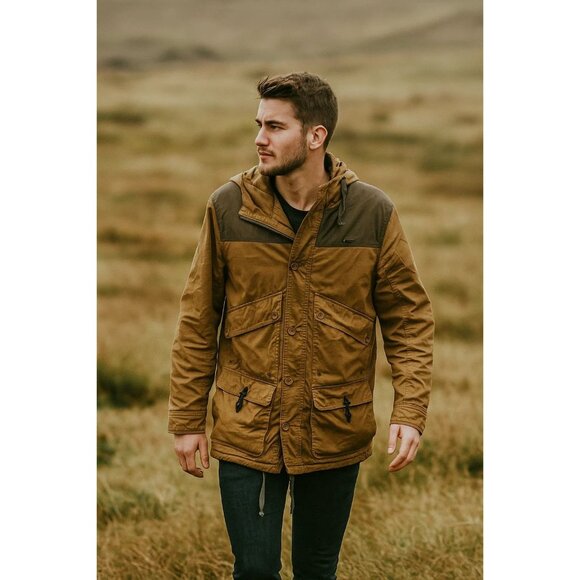 Empyre Khaki Canvas Field Coat with Multiple Pockets & Hood Layering Size Large - Picture 1 of 12